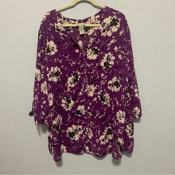 Catherines Purple Georgette Floral Button Up Top - Picture 1 of 9